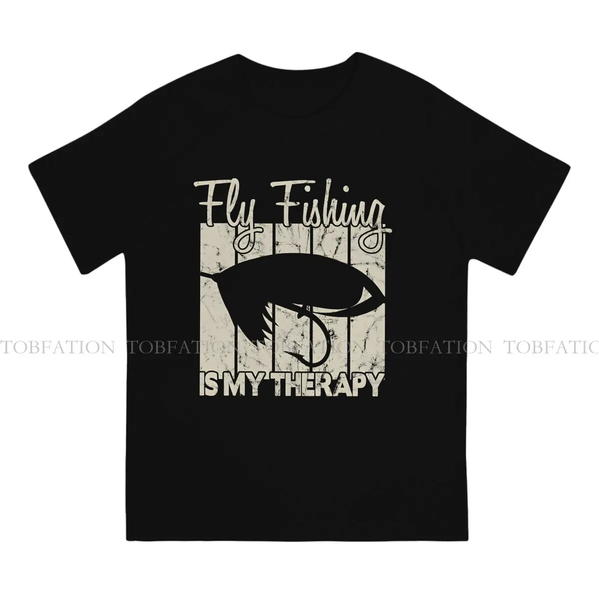 Fly Fishing Is My Therapy Round Collar TShirt Fly Fishing Pure Cotton Original T Shirt Man's Clothes Fashion Oversized