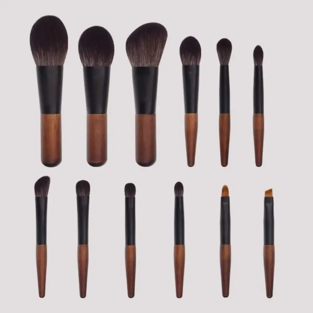 12Pcs Wood Handle Lip Liner Brush Set Compact Furry Bristles Mini Makeup Brush Set With Storage Box Cosmetic Tool Set Travel