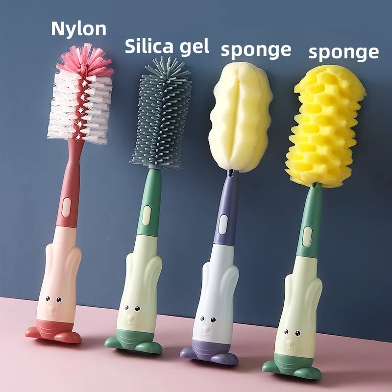 Baby Bottle Brush 3-In-1 360 Degree Baby Silicone Cup Bottle Cleaning Brushes Set andheld Soft Head Food Grade Brushes