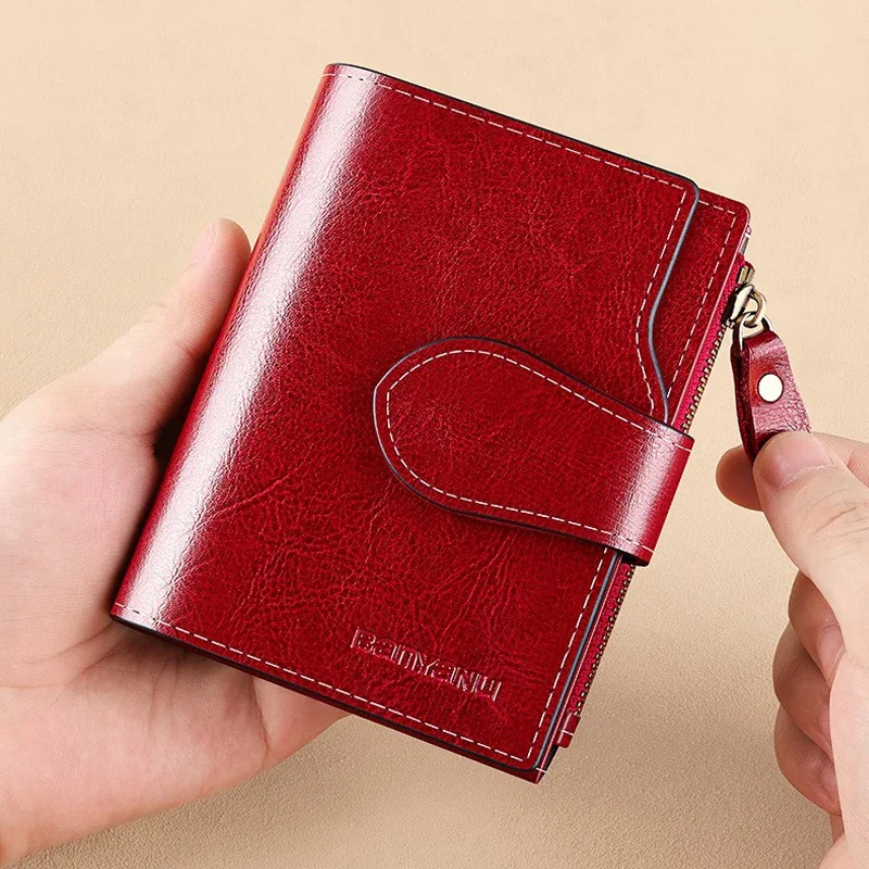 Genuine Leather Women Wallet Multi Card Slot Card Holder Wallet Female Brand Coin Purse Fashion Small Red Wallets for Women