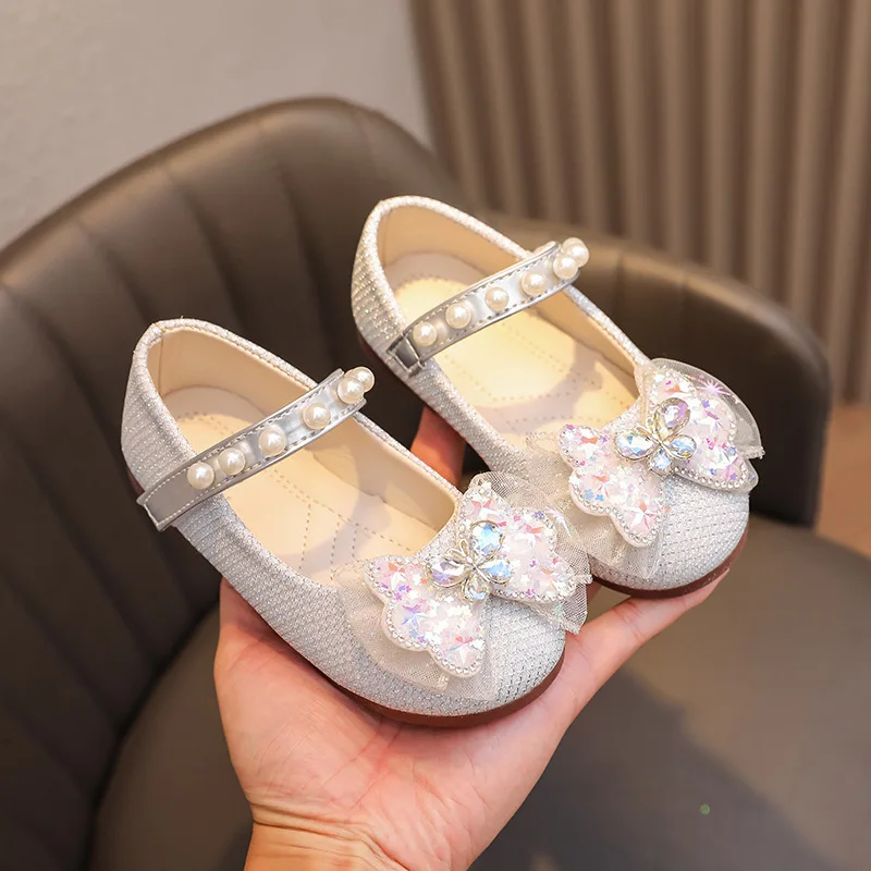 

Girls Princess Mary Janes Shoes for Party Wedding Kids Shiny Bow-knot Pearls Elegant Shoes Children Leather Performance Shoes