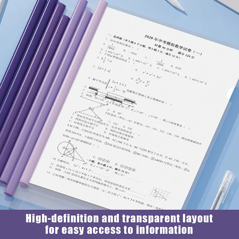 Pasta de armazenamento de documentos transparente, tamanho a4, grande, impermeável, papel de teste, organizador de escritório, 10pcs