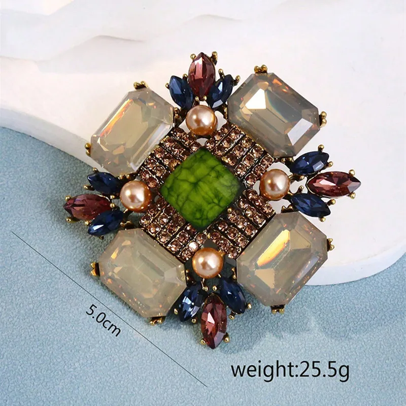 Kymyad Vintage Brooch For Women Glasses Resin Stone Shining Brooches Simulated Pearl Metal Pins Women's Accessories Jewelry Gift