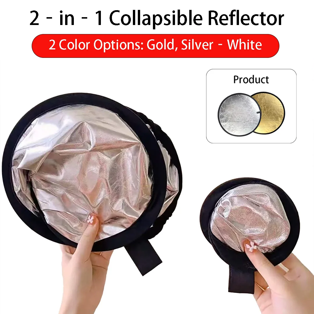 Foldable 30、60cm Dual‑Sided Silver White Reflector Portable Fill Light Board For Studio Product Portrait Shooting