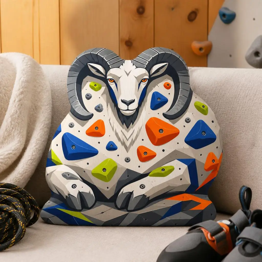Mountain Goat Climbing Pillow Rock Climber Throw Cushion Irregular Stuffed Decorative Home Decor Gift for Bouldering Fans