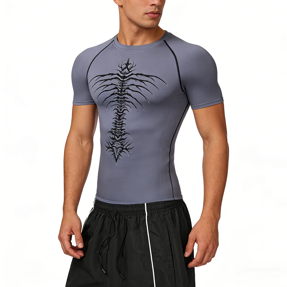 طقم ملابس رياضية صيفية للرجال برباط الخصر سروال طويل متعدد الألوان "هيكل عظمي" نمط طباعة في الهواء الطلق متاح للجري #6