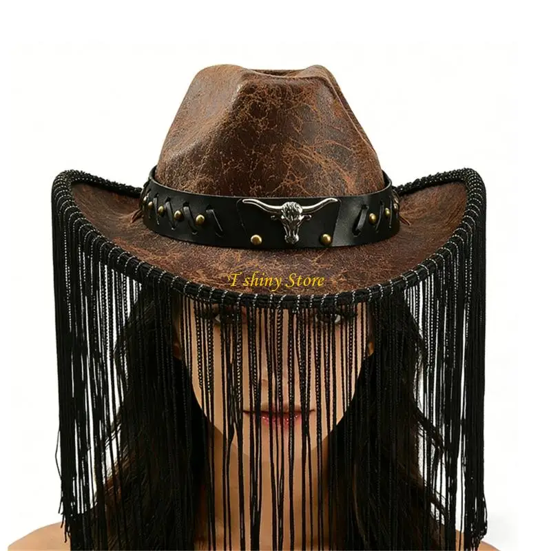 N58F Stylish Cowboy Hats Adjustable Band Breathable Cloth Comfortable Fit Western Party Outdoor Festival Accessory