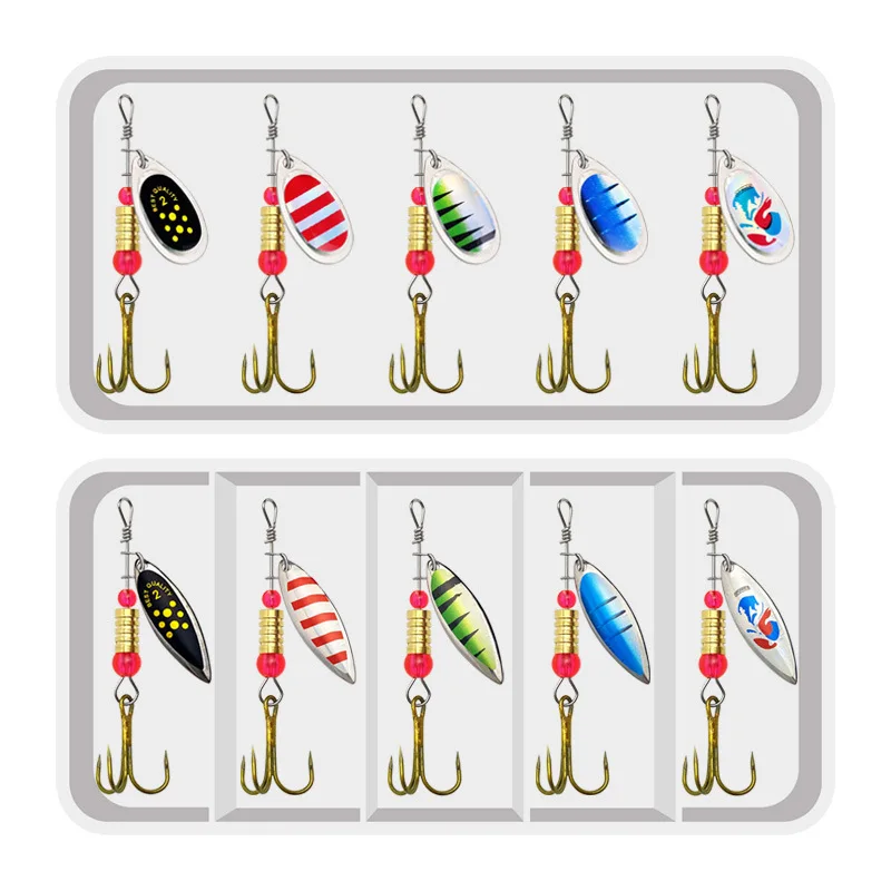 الصيد إغراء سبينر دوران ملاعق 10 قطع إغراء كيت مجمع الطعوم 3.5 جرام تدور الطعم ثلاثة أضعاف السنانير