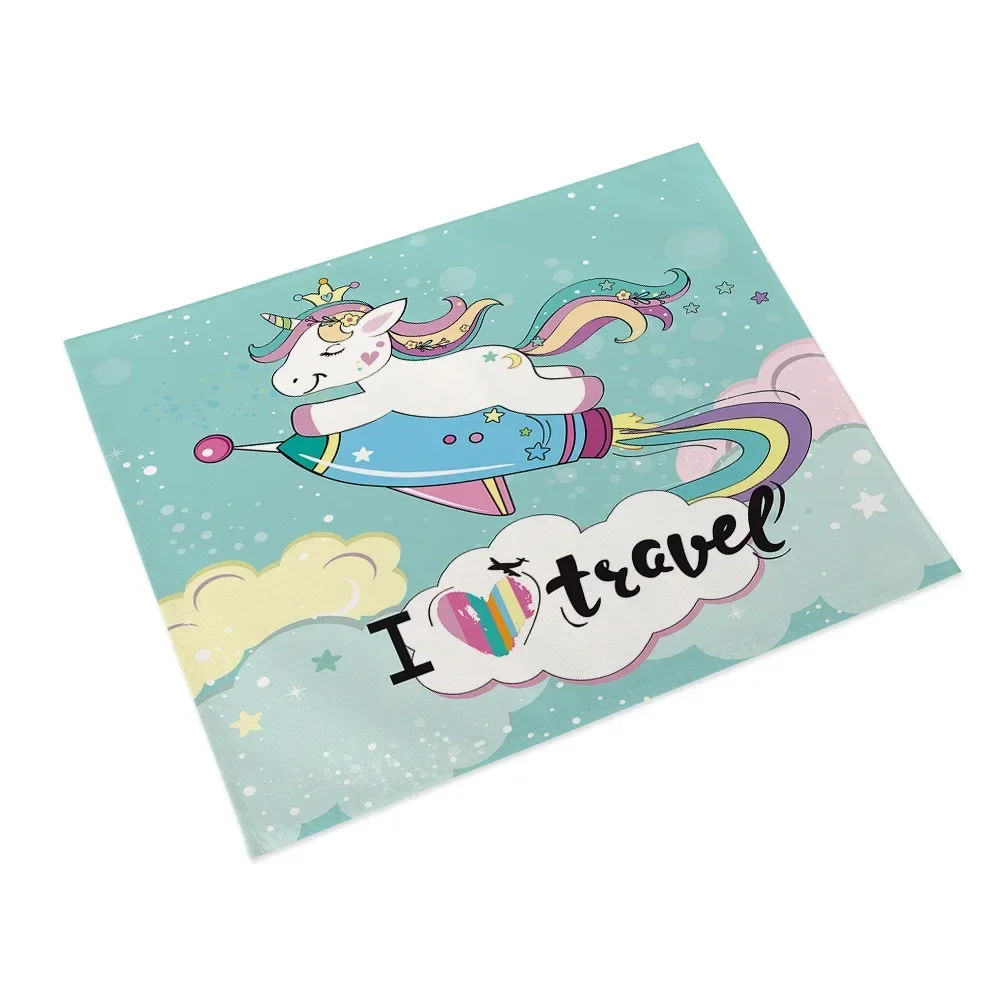 1PC Cartoon Pink Table Mat Unicorn Individual Placemats Coasters Set Pad On The Table Cup Pad Place Mats For Dining Table