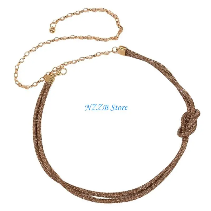 T21F حزام سلسلة متقن، سلسلة خصر متألقة، سلسلة خصر مرصعة بأحجار الراين، سلسلة بطن