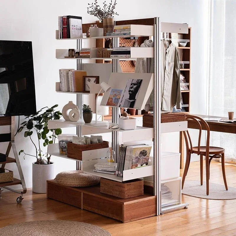Japanese floor-to-ceiling shelf Solid wood screen partition No punching storage wardrobe Hole board bookshelf