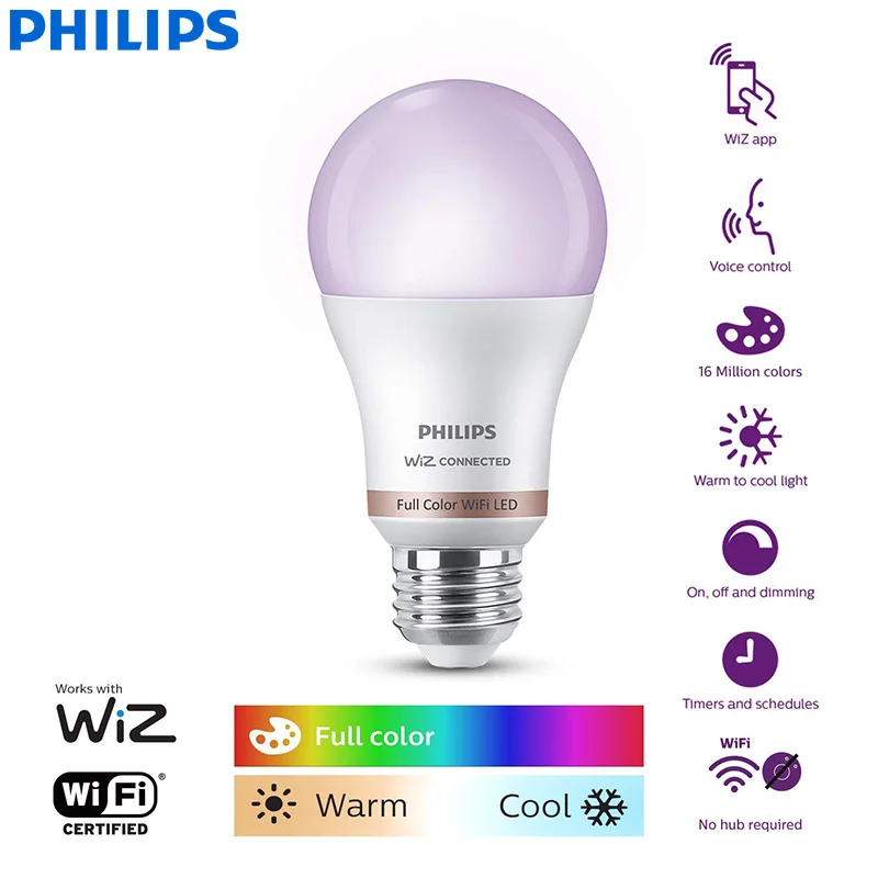 Philips WiZ 8.5W E27 Wi-Fi et Bluetooth LED ampoule intelligente 220-240V 16 millions couleur EyeCom