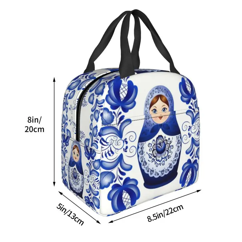 Matryoshka Doll Russia Insulated Lunch Tote Bag for Russian Folk Art Resuable Thermal Cooler Bento Box Kids School Children