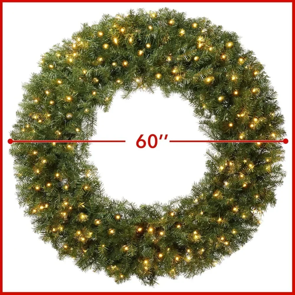 Artificial Christmas Wreath, Decorated with Green Fir Trees and White Lights for Indoor/outdoor Festive Occasions, 60 Inches