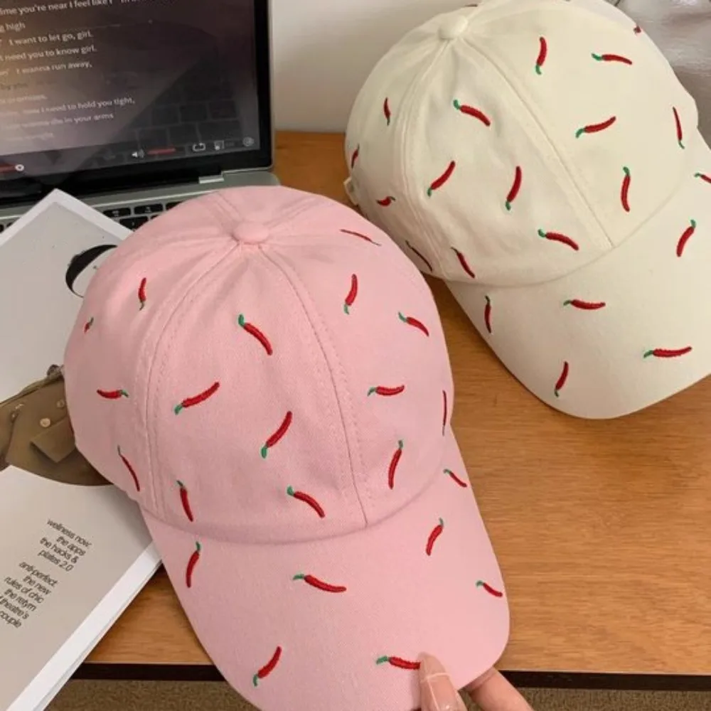 

Simple Creative Chili Embroidered Baseball Cap Sunscreen Peaked Red Pepper Hat Sweet Fashion Cotton Baseball Cap Summer