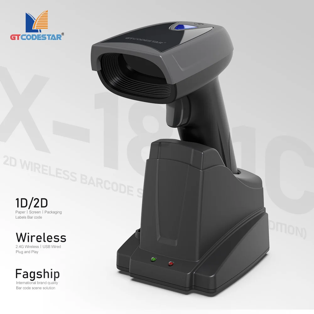 

GTCODESTAR X-1801C WIreless Barcode Qr Code Reader Scanner Handheld 2D Barcode Scanner with Stand