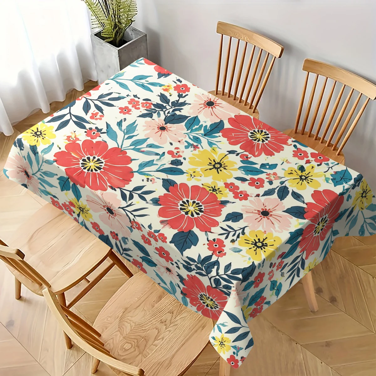 Floral & Leopard Print Polyester Tablecloth - Stylish Table Cover for Dining Table, Chic Home Party & Daily Table Decoration