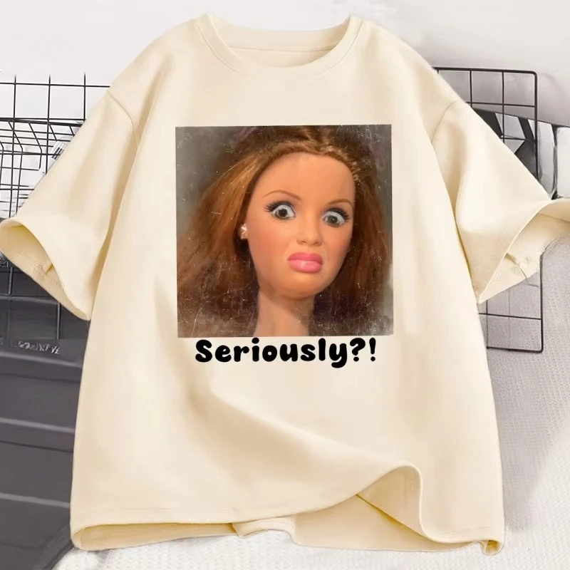 Seriously Disgusted Doll Face T-shirt Men Women Funny Weird Y2K Tee Trendy Cotton Short Sleeve Printed Tshirt Streetwear Tees