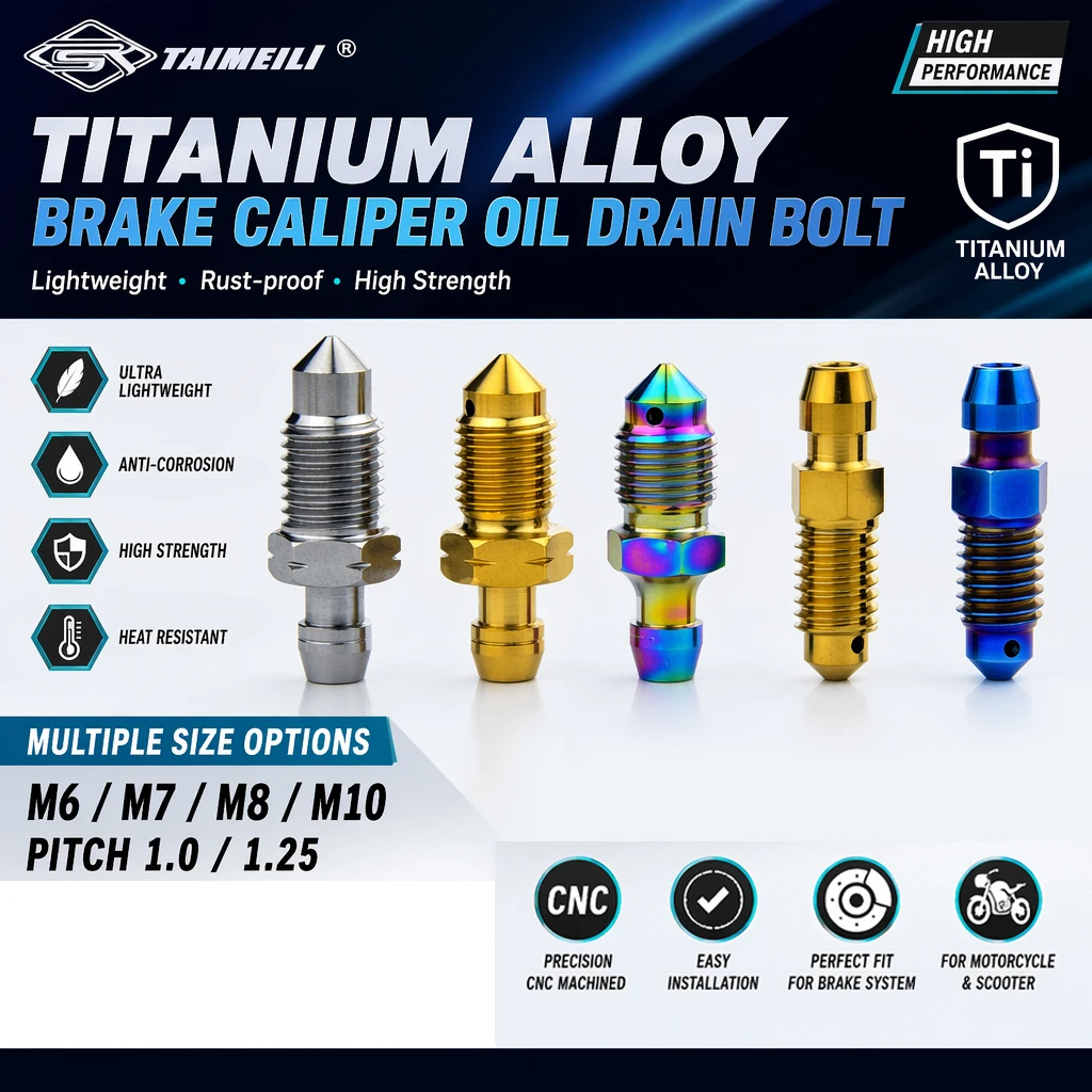 TAIMEILI GR5 TC4 Titanium Alloy Oil Drain Bleed Bolts, M6 M7 M8 M10 Pitch 1.0/1.25 Motorcycle Brake Caliper Deflation Screw