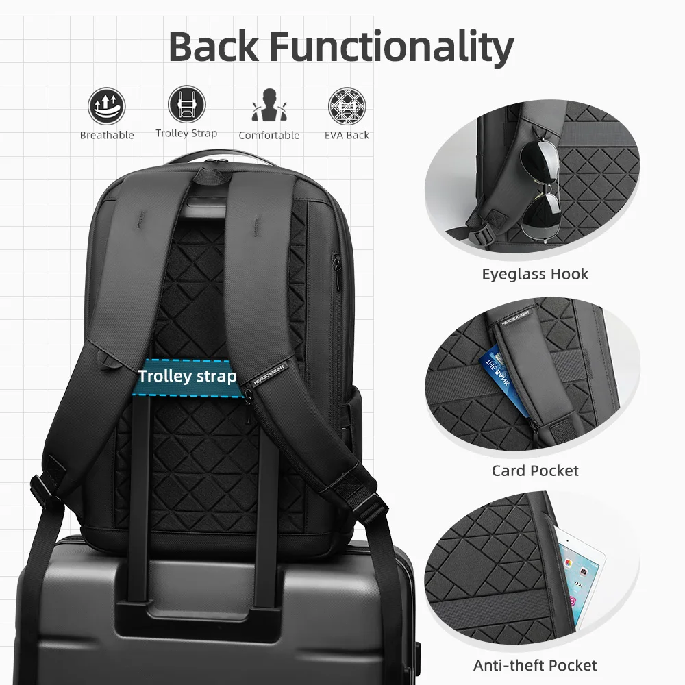 HcanKcan-Mochila De Trabajo multifuncional para hombre, bolso de viaje impermeable de alta capacidad, compatible con ordenador portátil de 15,6