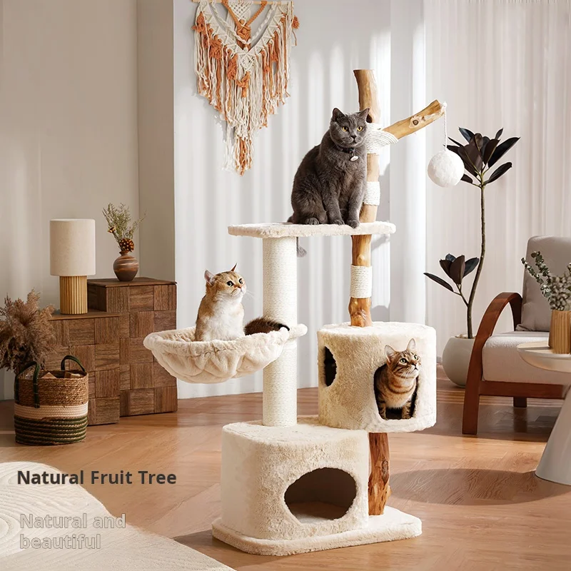 Popular Solid Wood Wooden Pet Houses & Furniture Cat Tree Tower For Fat Large Cat Tree House Scratch Board Wooden Product