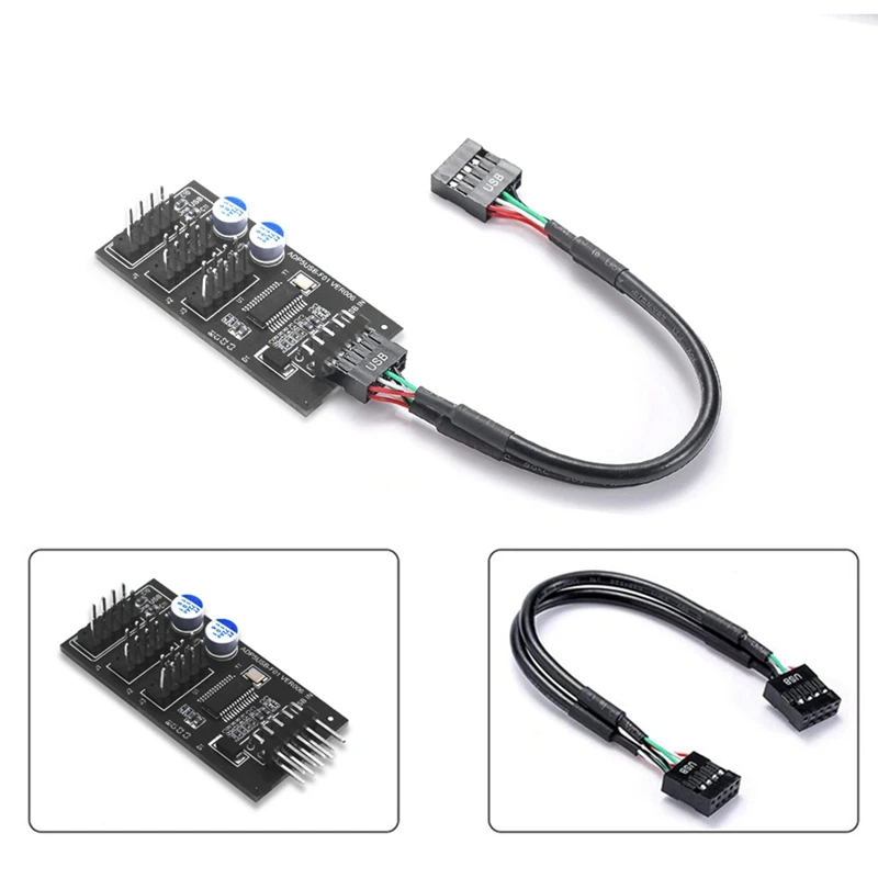 9Pin USB Hub Connector USB Splitter 1 To 3 USB2.0 9Pin Header Board Cable For Water Cooling For RGB LED Fan Speed Test Durable