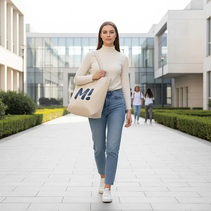 Beige Canvas Tote Bag Trendy Letter Print Large Capacity Durable for Women Work Commute School Outdoor Activities