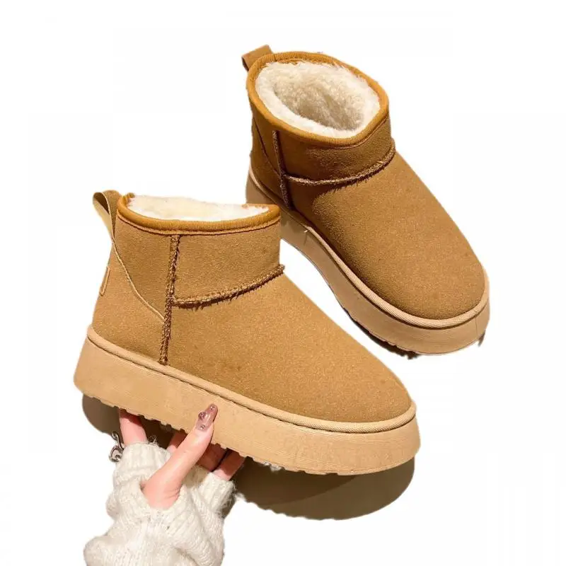 Luxury Women Winter Short Plush Warm Snow Boots Casual Shoes New Suede Fur Chelsea Ankle Boots Flats Platform Ladies Shoes Botas