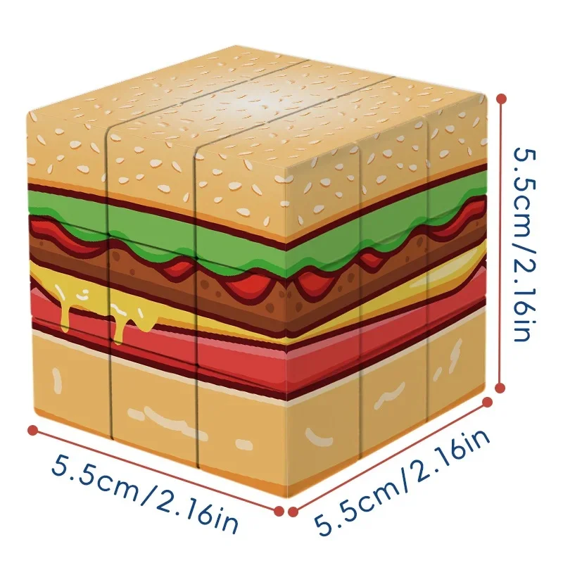 Kawaii 3x3x3 Hamburger Magic Cube UV Printed Smooth Speed Cube Stress Relief Puzzle Toy Kids Birthday Christmas Party Favors