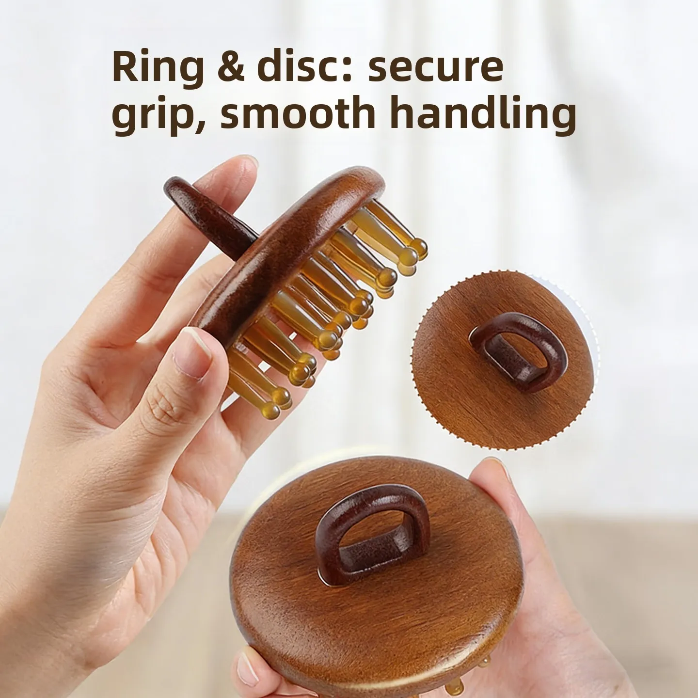 Golden Sandalwood Scalp Massage Comb with Horn Teeth 28 Pins Wide Head Meridian Body Massage Hair Care Home Daily Use 두피 마사지 빗
