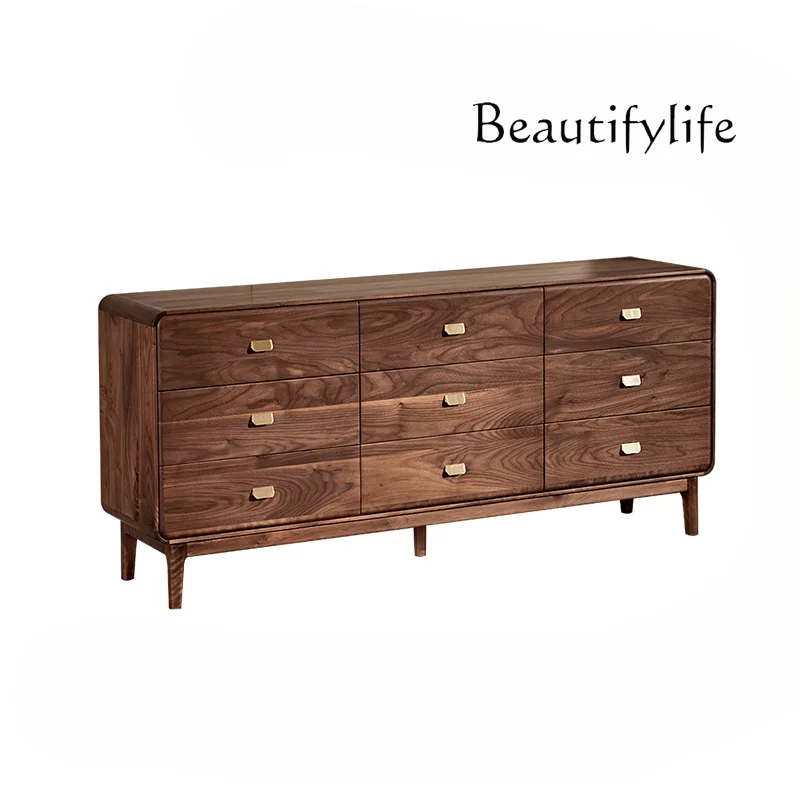 

North America Black Walnut Living Room Simple Solid Wood Storage Chest of Drawer Bedroom Tailstock Storage Locker