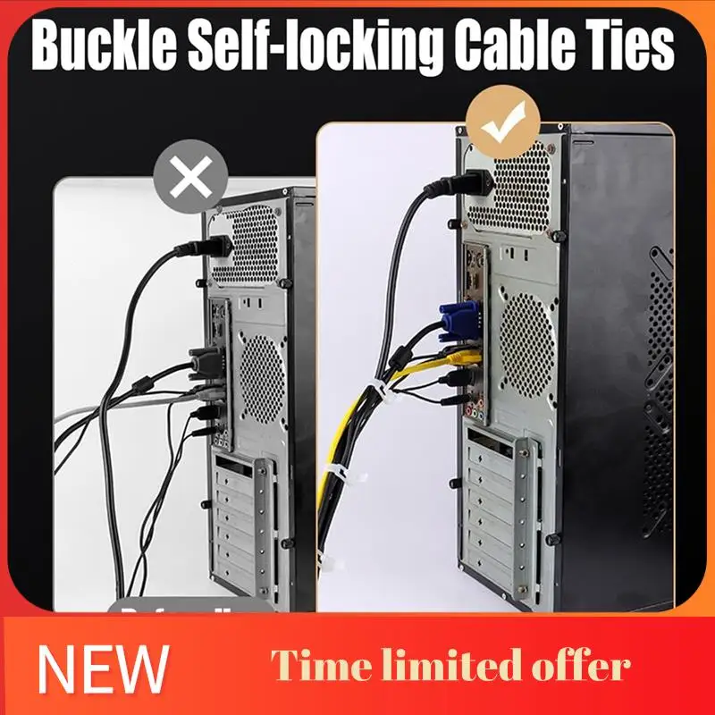 ABHU 100PCS Buckle Self-Locking Premium Nylon Cable Wire Ties,8 X 200Mm Adjustable Reusable Nylon Strap With Buckle
