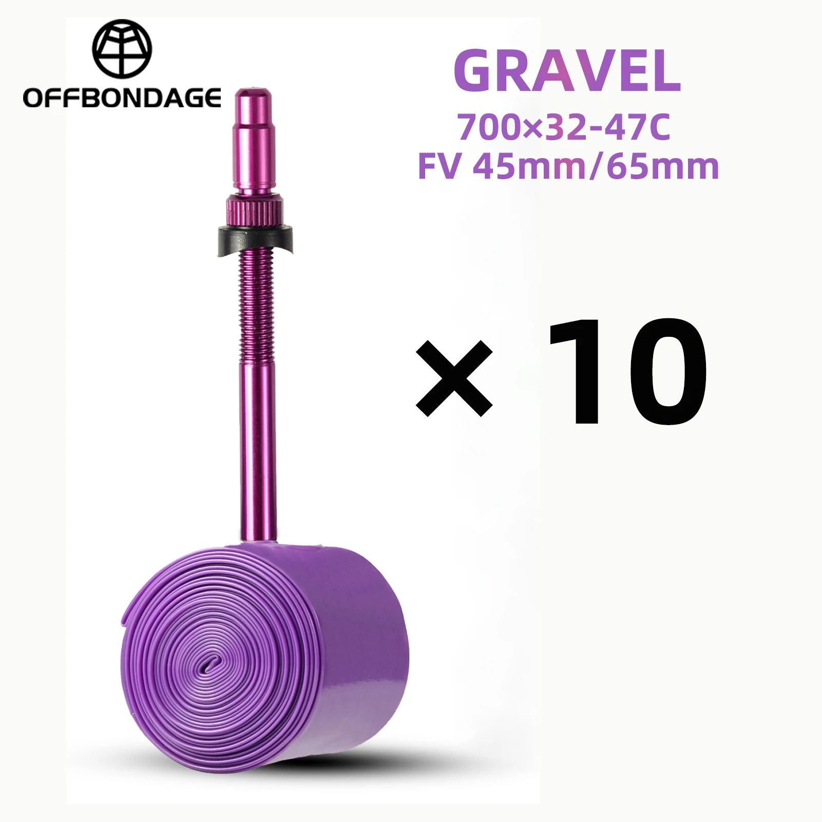 

OFFBONDAGE 10pcs 45g Ultralight Road MTB Bike TPU Inner Tube Tire French Valve FV 45/65mm Gravel 700C 32C 35C 37C 40C 47C Super