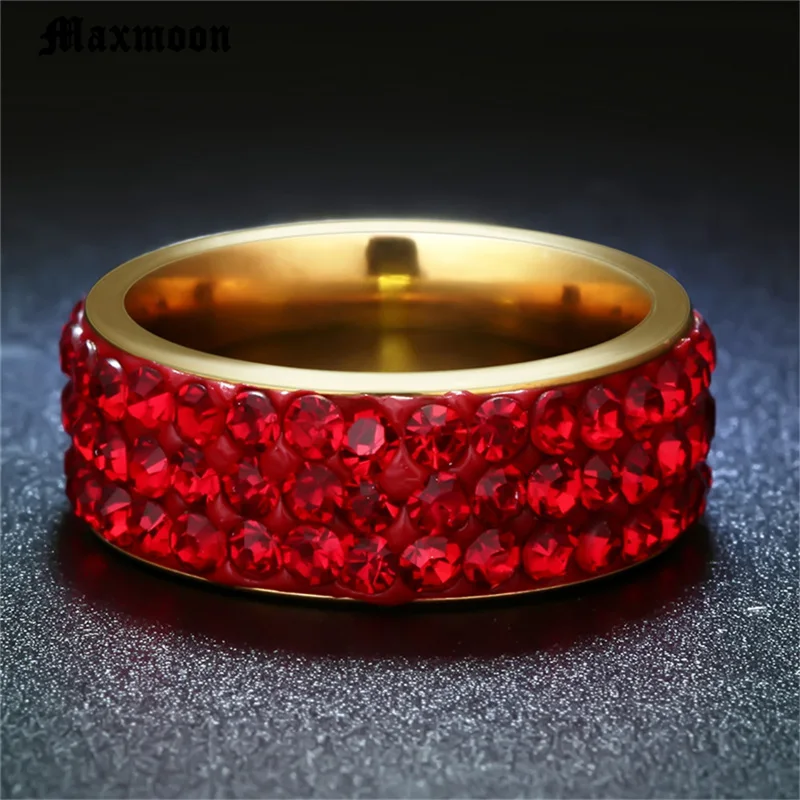 Maxmoon Vintage Red Zircon Stone Black Green Pink Blue Finger Rings For Men Male Fashion Stainless Steel jewelry Anel