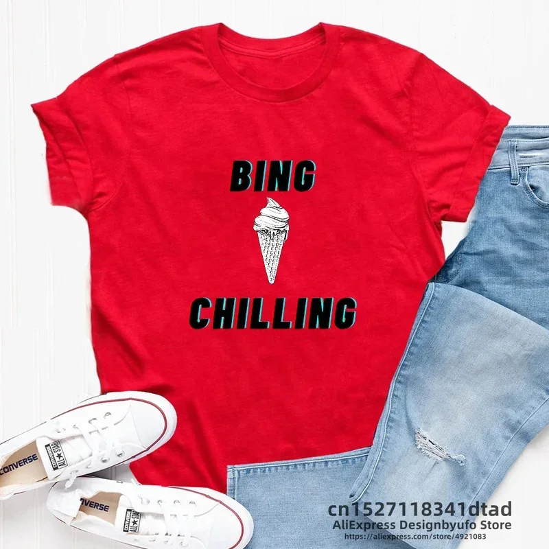 Bing chilling T-shirts retro John Xina ice cream funny classic T-shirt casual short sleeve tshirts for Women Men graphic tees