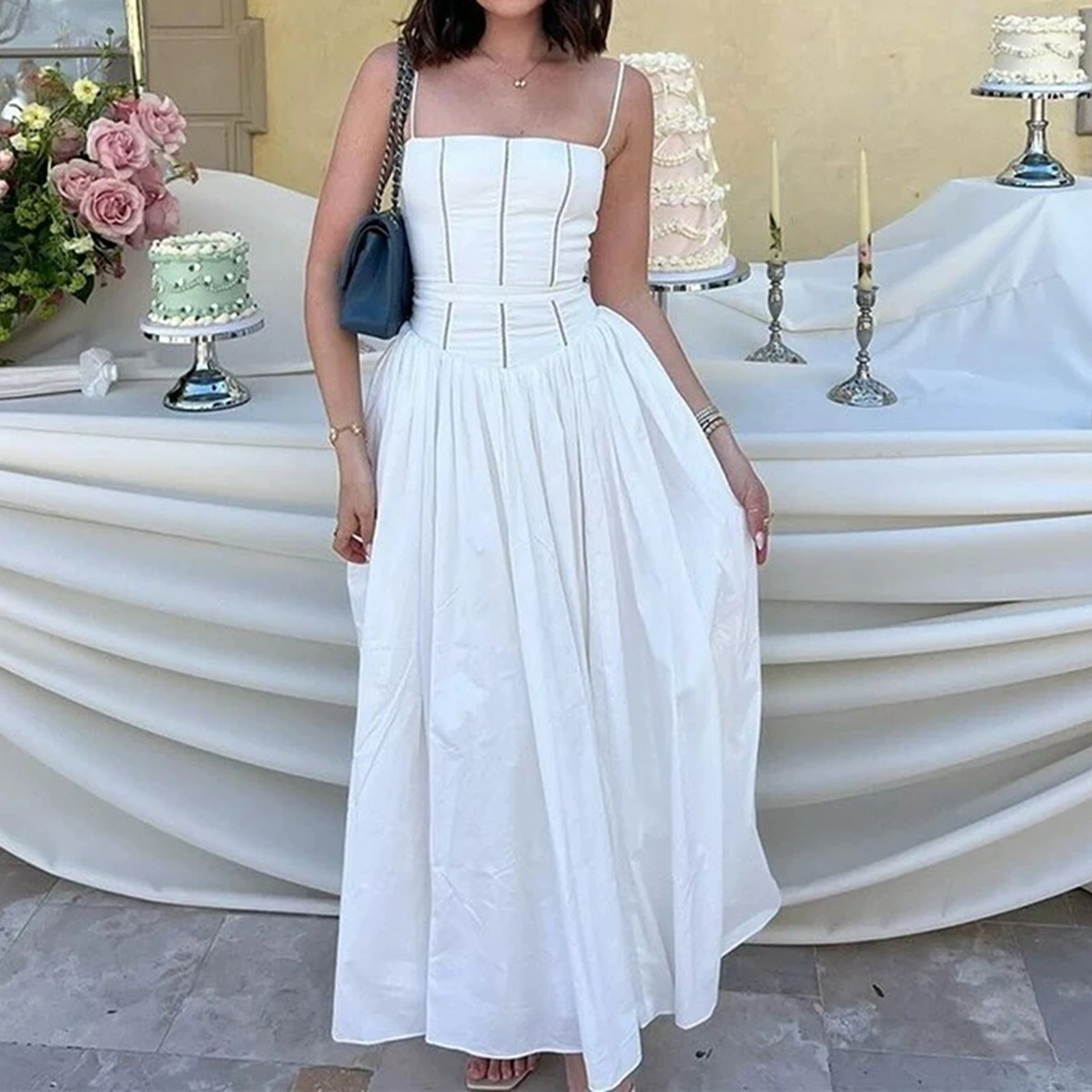 ผู้หญิงฤดูร้อนยาวชุดเดรสแขนกุดดอกไม้พิมพ์ชุดสำหรับชายหาดวันหยุดปาร์ตี้สวมใส่สตรีทแวร์