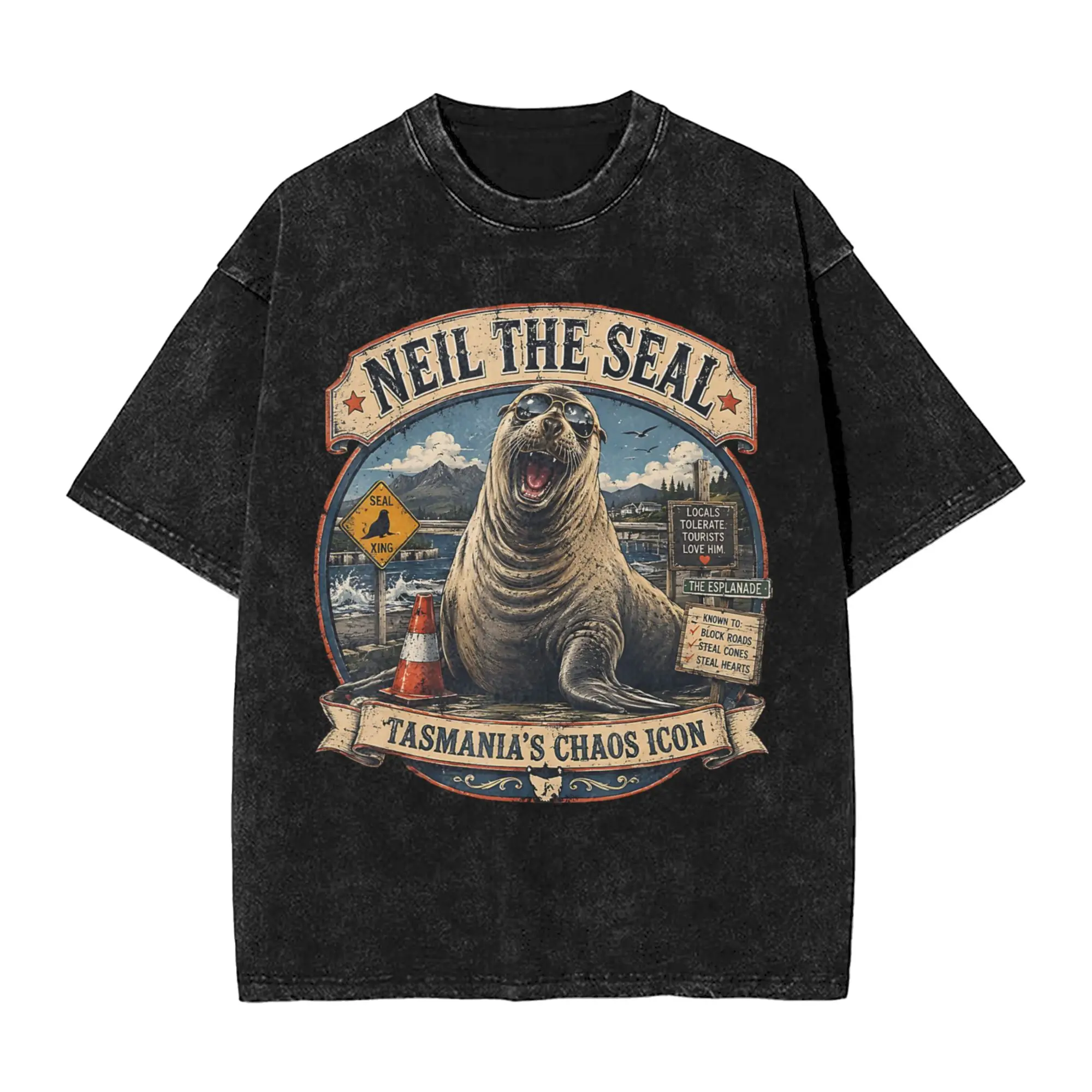 Neil The Seal Tasmania Traffic Cone Summer Seal T Shirt for Men 100% Cotton T-Shirt Round Collar Tee Shirt Short Sleeve Clothing