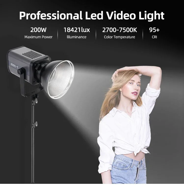 TOP Factory Professional LED Video Camera Photographic Light 200W 2700-7500K Remote LED COB Lighting for Video Recording