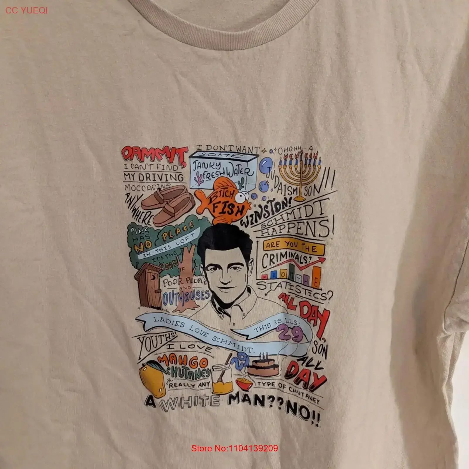 Schmidt The New Girl T Shirt Sz XL Tan Funny TV Show long or short sleeves vintage Washed Breathable Stretched Unisex