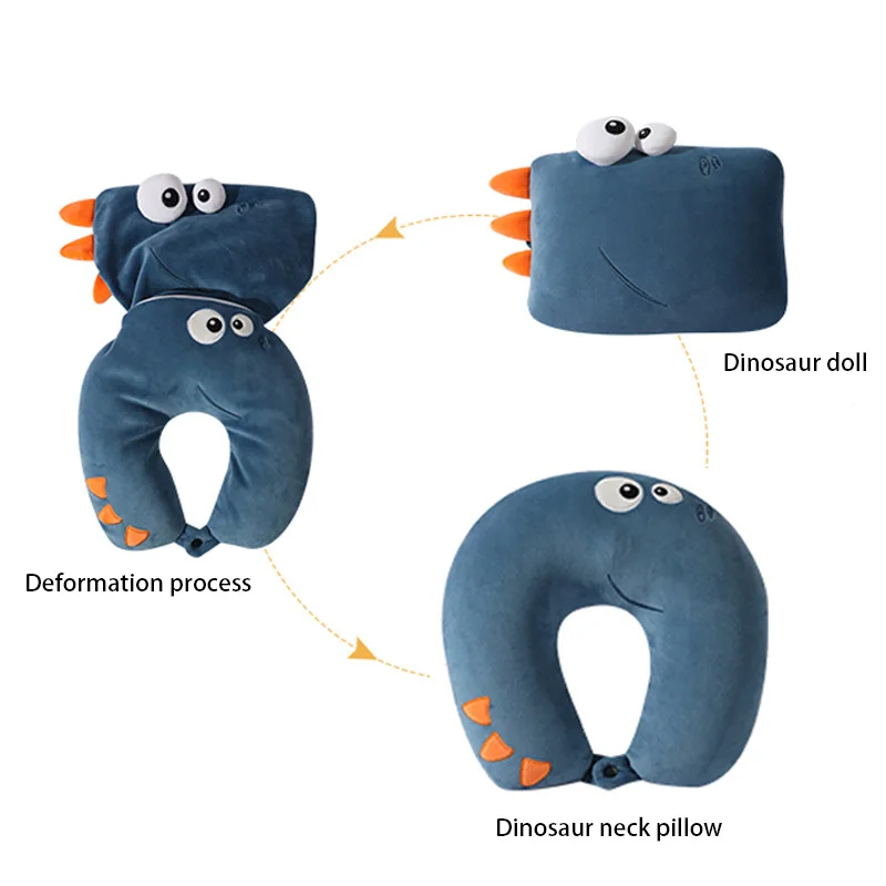 Cartoon U-Shaped Pillow Creative Dinosaur Transforms Neck Pillow 2 In 1 Car Head Pillow