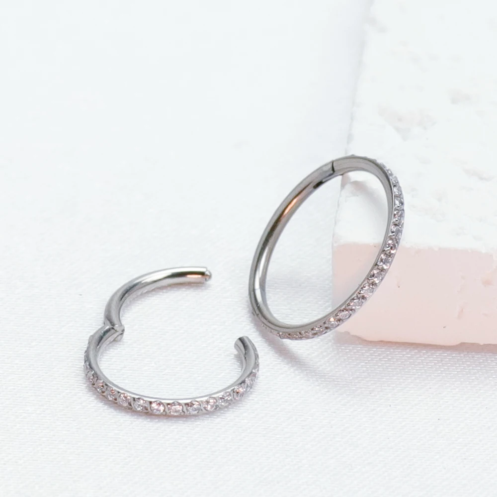 ASTM F136 Titanium Side beads Set Nose Ring Circle Cubic Hinged segment Zircon Cartilage Tragus Piercing Conch 6/8/10/12mm Hoops