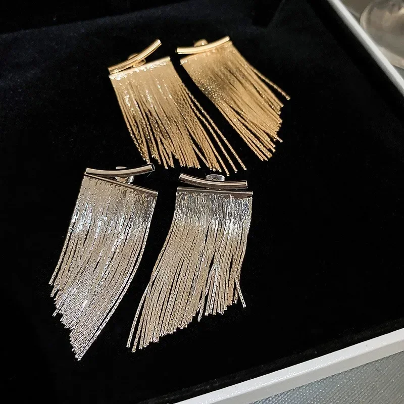 

New Exaggerate Long Tassel Asymmetric Gold Color Bling Drop Dangle Earrings for Women Luxury Wedding Bride Jewelry Accessories