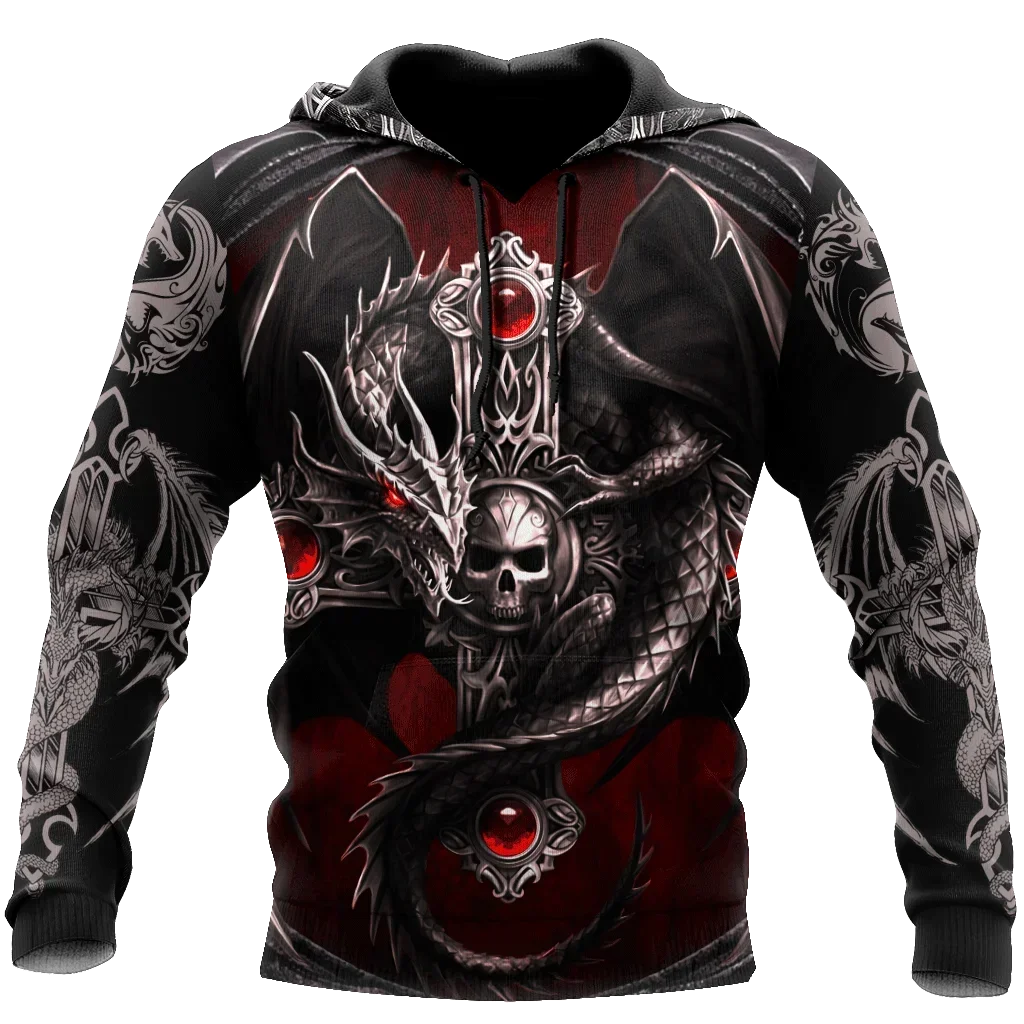 Customization Oversized Tattoo Skeleton Cross Terror Red 3D Printed Men's Hoodie Sweatshirt Casual Tracksuits Raven Bad Wolf Ani