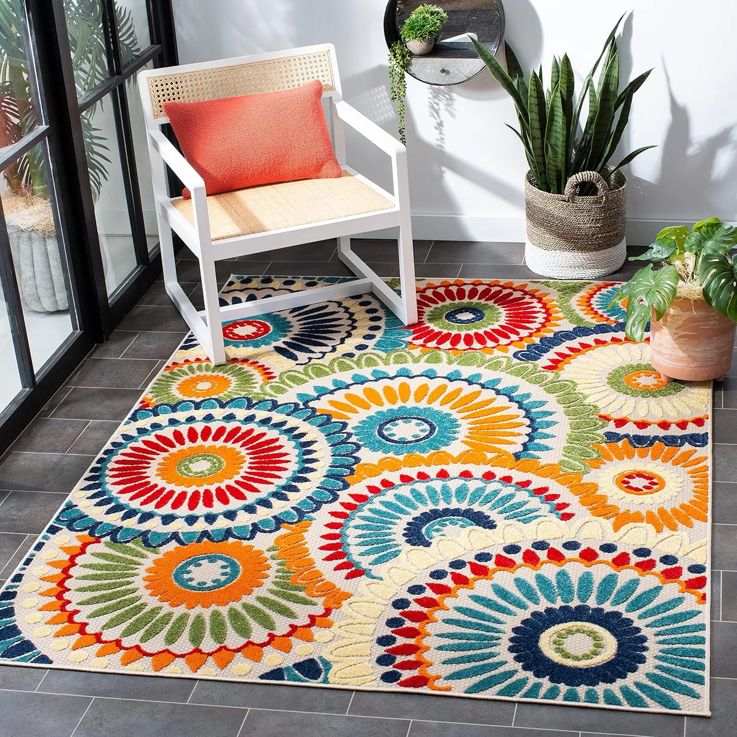 

Washable Rug Outdoor Cabana Collection 9 x 12 Blue Ivory Non Shedding Easy to Clean Ideal for Patio Backyard Mudroom CBN382M