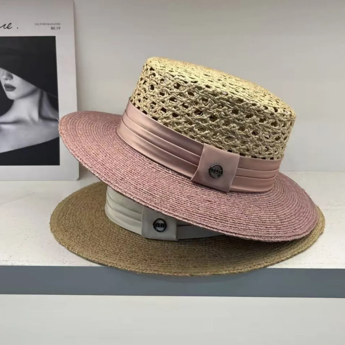 retro-flat-top-straw-hat-women's-summer-sun-protection-beach-grass-hat-hollow-out-brim-shade-hat-face-slimming