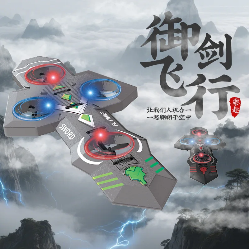 

Remote Controlled Flying Sword Drone Aircraft with Cool Light Four Axle Fighter Wrestle Resistant Stunt Children Model Airplane