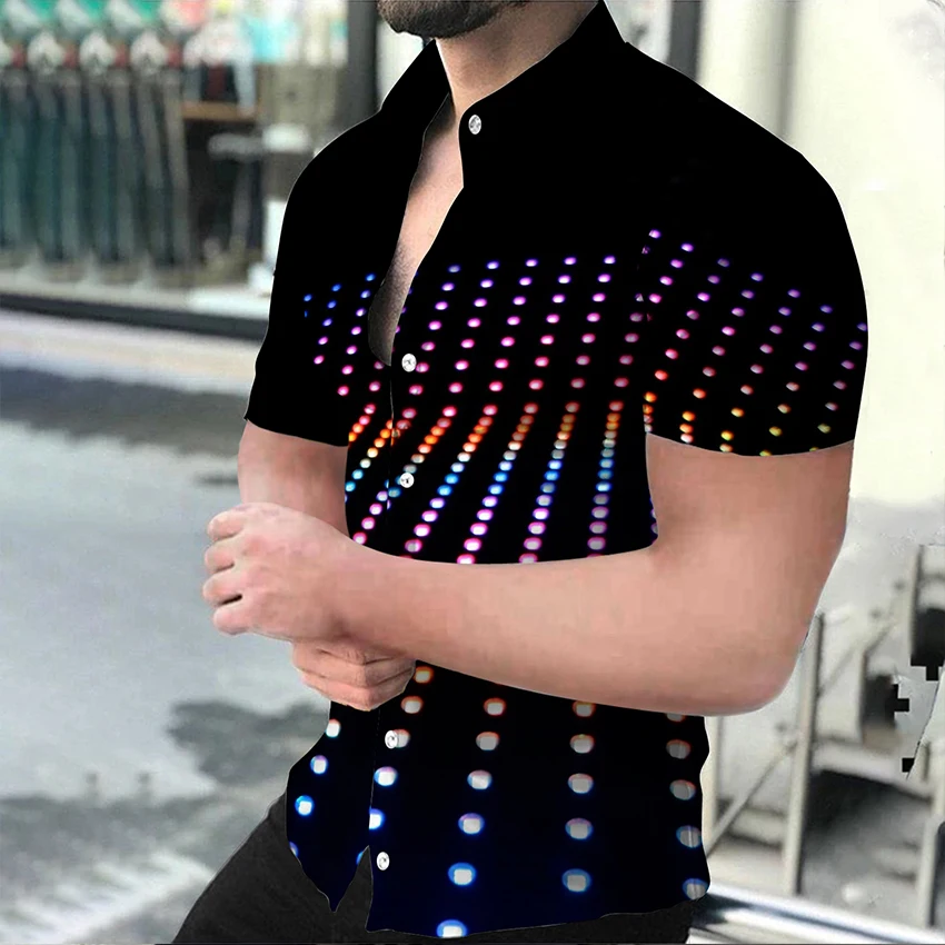 

2023 Summer Men's Shirt Glisten Dot Digital Print Turn-down Collar Short Sleeve Tops Casual Party Shirt for Men Clothing S-4XL