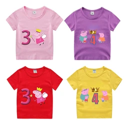 Peppa Pigs T Shirt Kids Baby Cotton Tee Shirt Infant Birthday Number Tops  Short Sleeve Summer Clothes Gift