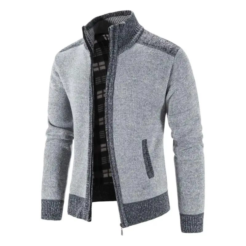 New Winter Men's Patchwork Jacket Knitted Coat Fashion Cardigan Outerwear Long Sleeves Casual Thick Slim Warm Zipper Coats