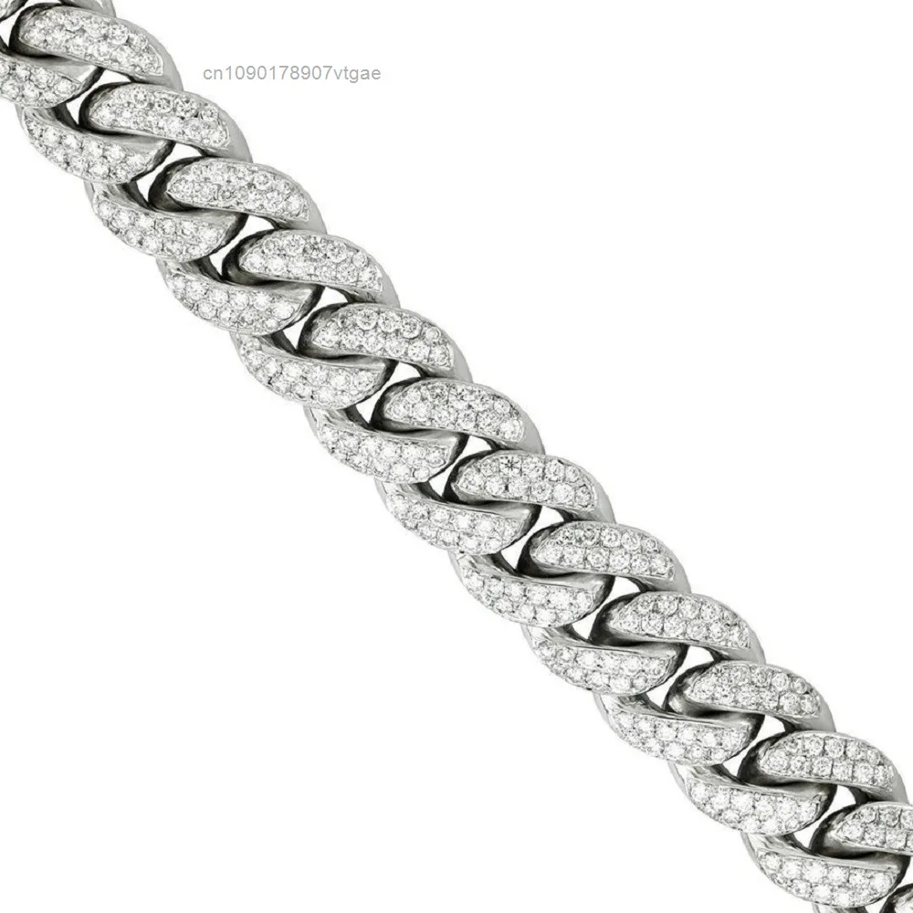 Prong Moissanite Miami Link Curb Chain Necklace Diamond Tester 925 Silver Gold Vermeil Two Tone 14k Yellow Vintage Lock.